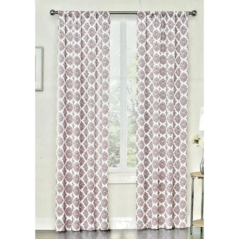 Ellery Home Mellie Medallion Drapes Curtains Panel Pair Pole Top Pink White 84 L